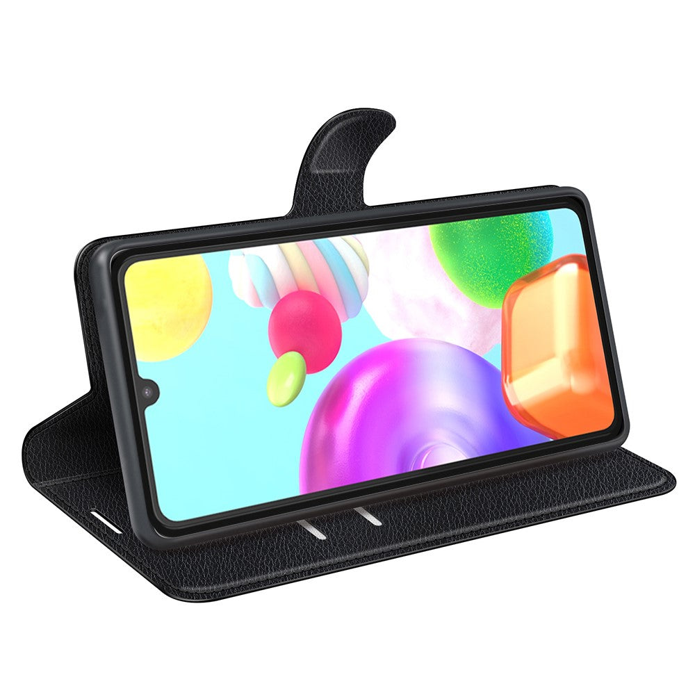 Litchi-Texture-PU-Leather-Magnetic-Flip-Stand-Wallet-Phone-Case-for-Galaxy-A41-(Global-Version)-Black