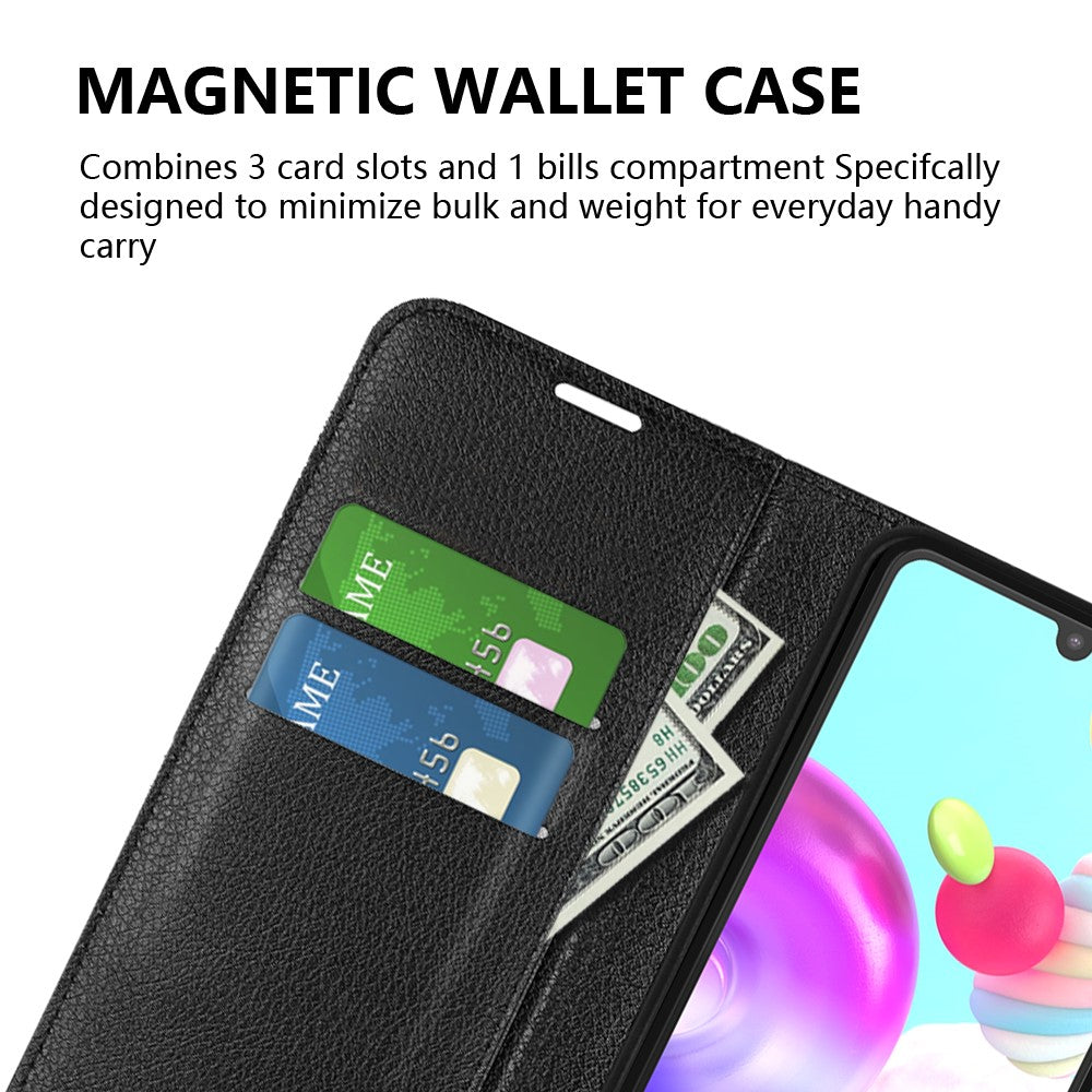 Litchi-Texture-PU-Leather-Magnetic-Flip-Stand-Wallet-Phone-Case-for-Galaxy-A41-(Global-Version)-Black