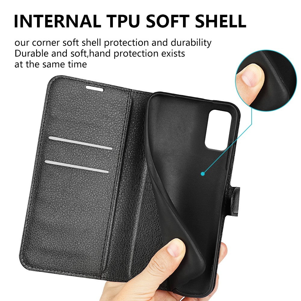 Litchi-Texture-PU-Leather-Magnetic-Flip-Stand-Wallet-Phone-Case-for-Galaxy-A41-(Global-Version)-Black