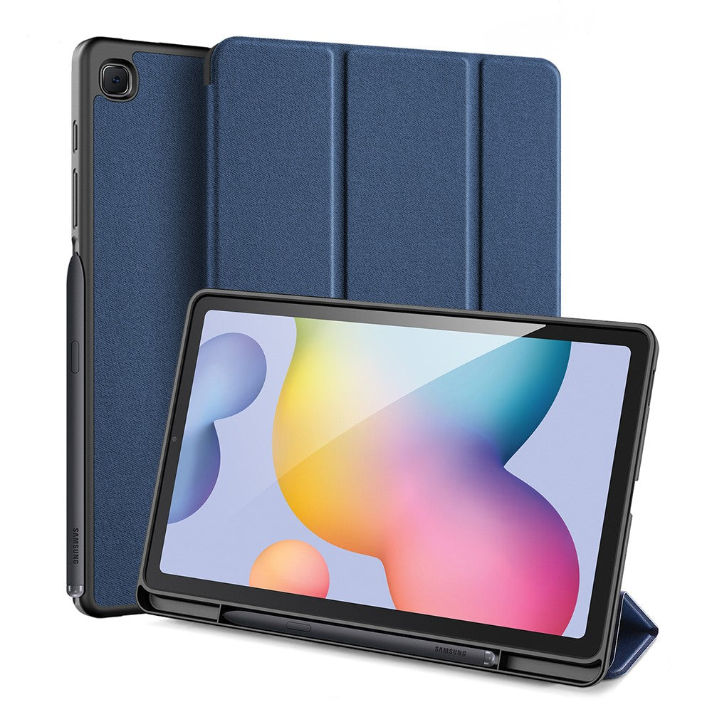 DUX-DUCIS-Domo-Series-Leather-Case-for-Samsung-Galaxy-Tab-S6-Lite-(2024)/(2022)/(2020)-P610-P615-Pen-Slot-Tri-fold-Stand-Cover-Blue