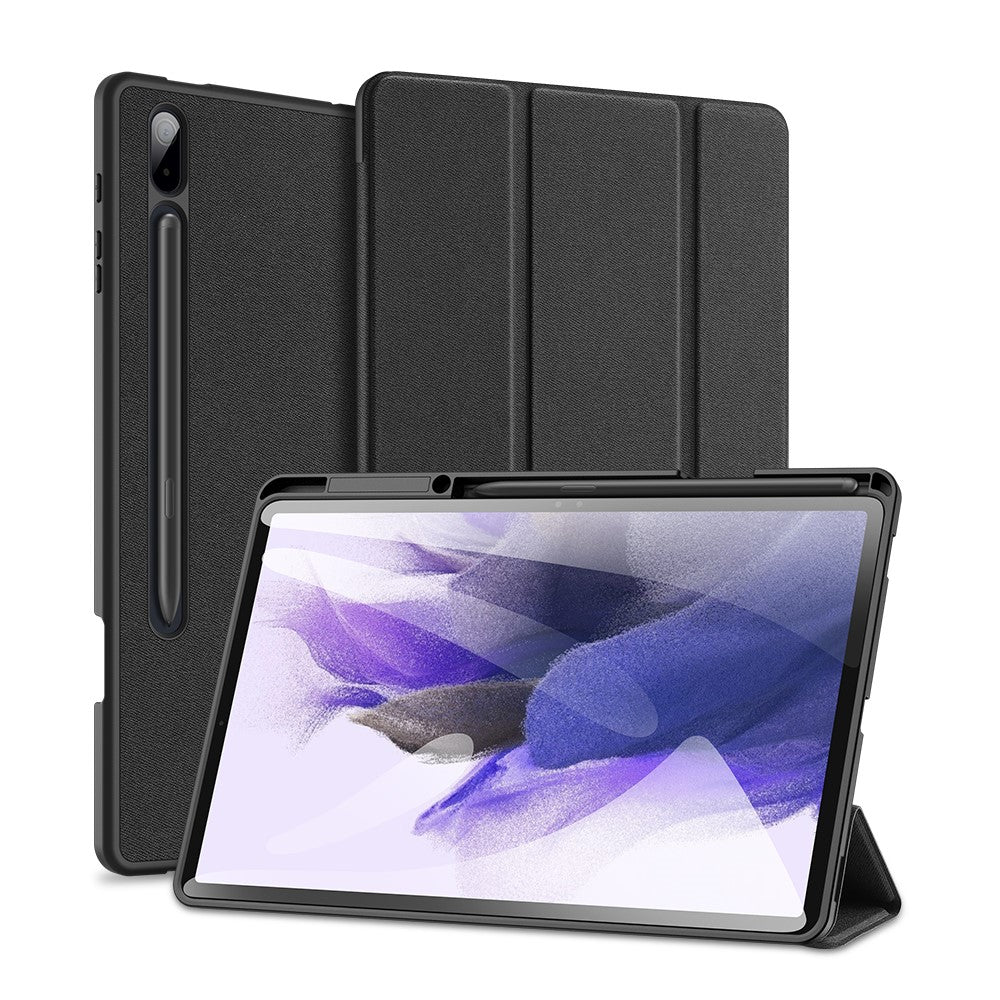 DUX-DUCIS-DOMO-Series-Tri-fold-Stand-Leather-Smart-Case-with-Pen-Holder-and-Pen-Stand-Hole-for-Samsung-Galaxy-Tab-S7+-/-S7-FE-/-S8+-Black