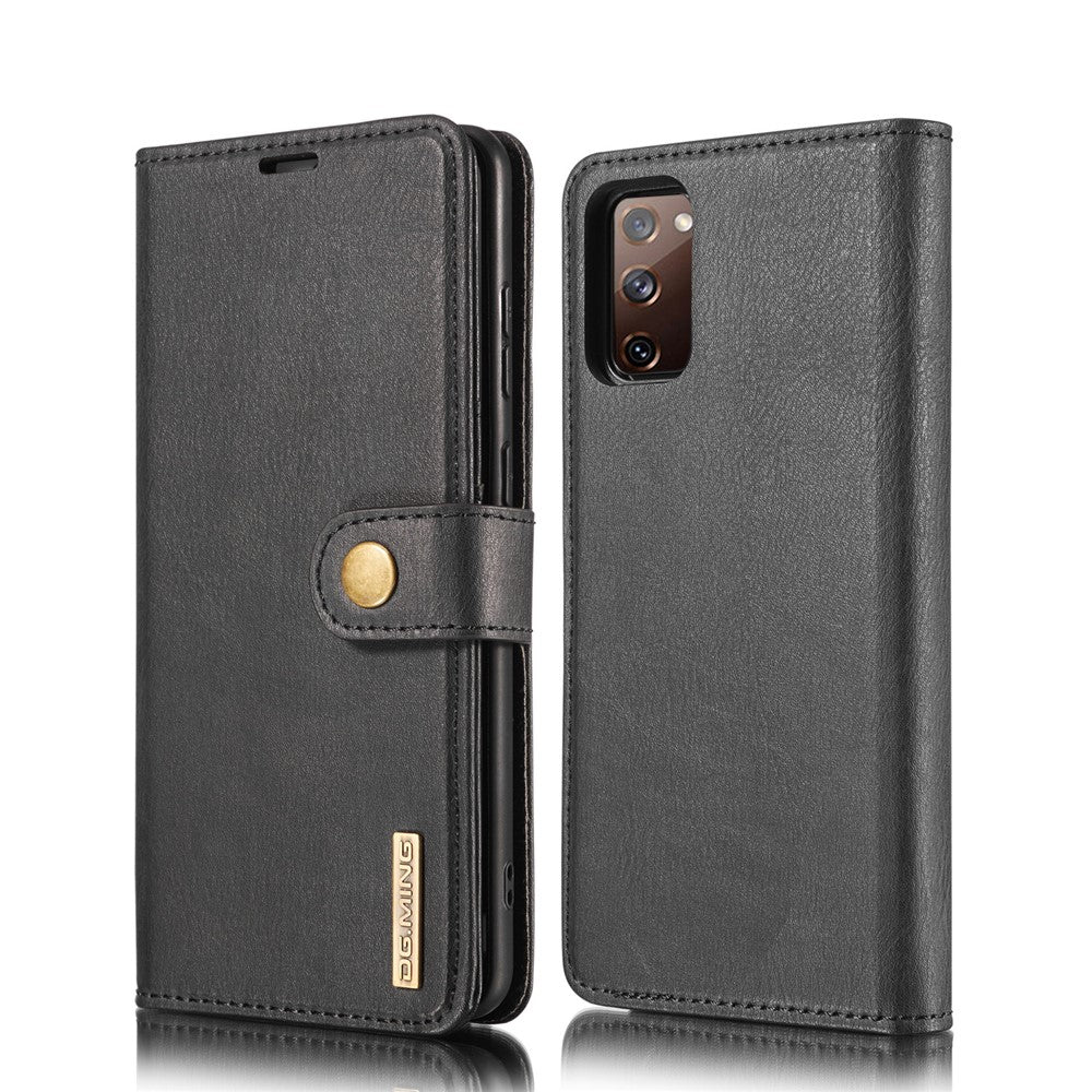 DG.MING-Detachable-2-in-1-Split-Leather-Wallet-Shell-+-PC-Back-Case-for-Samsung-Galaxy-S20-FE-4G-/-5G-/-S20-Lite-/-S20-FE-2022-Black