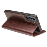 QIALINO-Wallet-Design-Genuine-Leather-Folio-Flip-Stand-Phone-Case-Cover-for-Samsung-Galaxy-S21-4G/5G-Brown