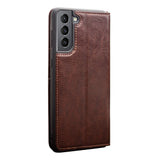 QIALINO-Wallet-Design-Genuine-Leather-Folio-Flip-Stand-Phone-Case-Cover-for-Samsung-Galaxy-S21-4G/5G-Brown