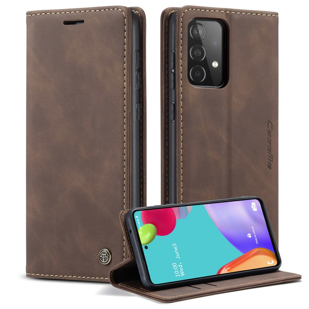 CASEME-013-Series-Leather-Cover-for-Samsung-Galaxy-A52-5G/A52-4G/A52s-5G-Magnetic-Auto-absorbed-Wallet-Stand-Case-Coffee