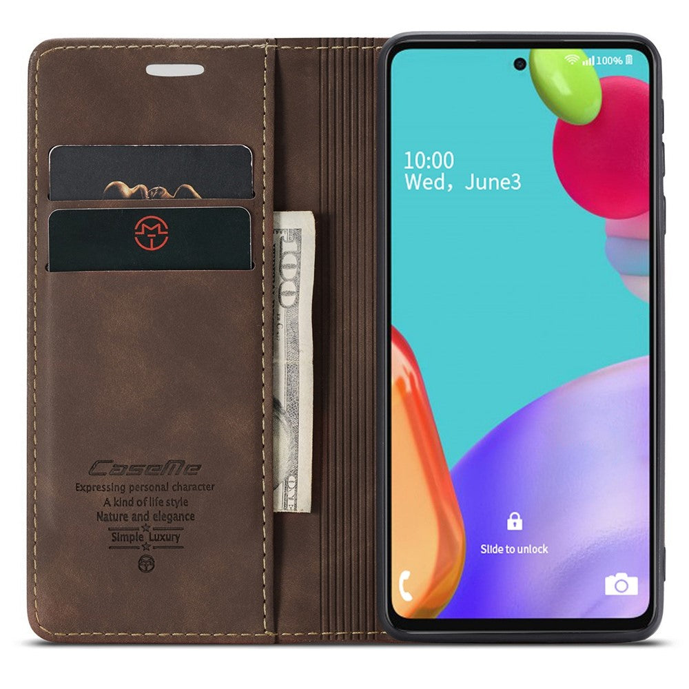 CASEME-013-Series-Leather-Cover-for-Samsung-Galaxy-A52-5G/A52-4G/A52s-5G-Magnetic-Auto-absorbed-Wallet-Stand-Case-Coffee