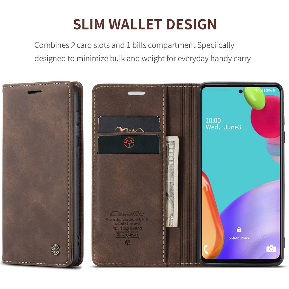 CASEME-013-Series-Leather-Cover-for-Samsung-Galaxy-A52-5G/A52-4G/A52s-5G-Magnetic-Auto-absorbed-Wallet-Stand-Case-Coffee