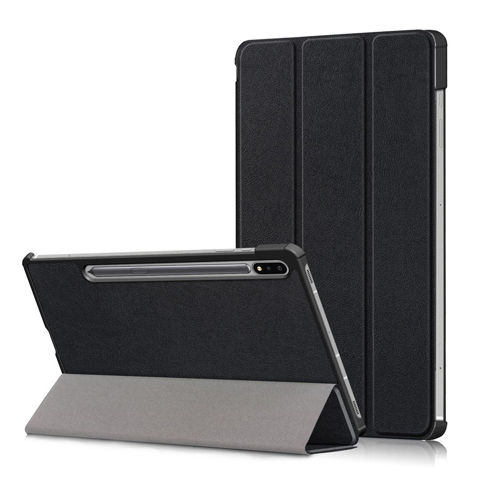 Tri-fold-Stand-Design-Plain-PU-Leather-Tablet-Case-Shell-Protector-for-Samsung-Galaxy-Tab-S7-FE-T736-/-Tab-S7+-/-Tab-S8+-Black