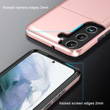 For-Samsung-Galaxy-S22-5G-Slide-Card-Holder-Anti-drop-Smartphone-Case-Light-Slim-Stylish-PC-+-TPU-Hybrid-Phone-Cover-Black