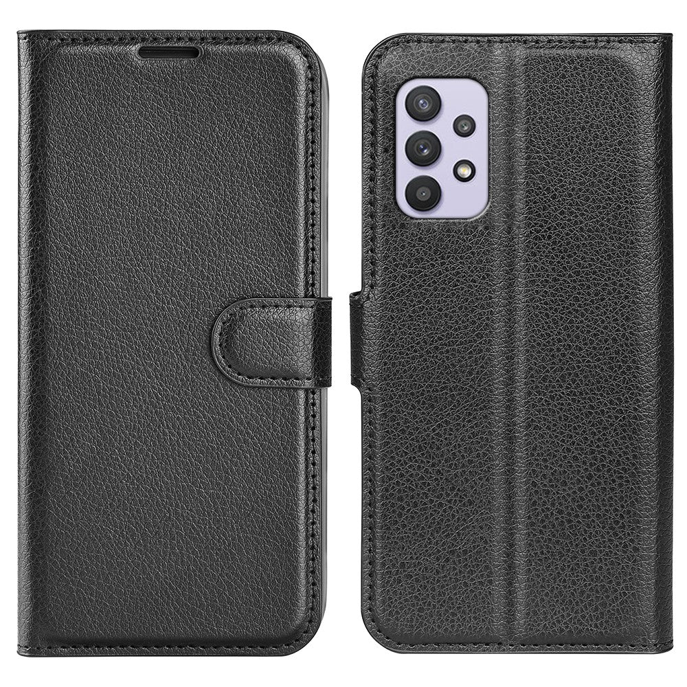For-Samsung-Galaxy-A53-5G-Litchi-Texture-PU-Leather-Folio-Case-Magnetic-Clasp-Anti-scratch-Phone-Cover-with-Stand-Wallet-Black