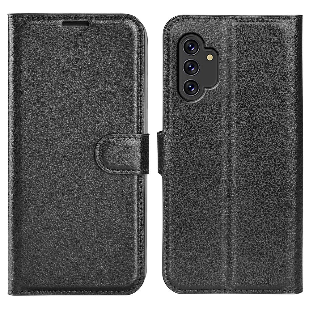 For-Samsung-Galaxy-A13-4G-Litchi-Texture-PU-Leather-Cover-Wallet-Stand-Magnetic-Clasp-Folio-Flip-Phone-Case-Black