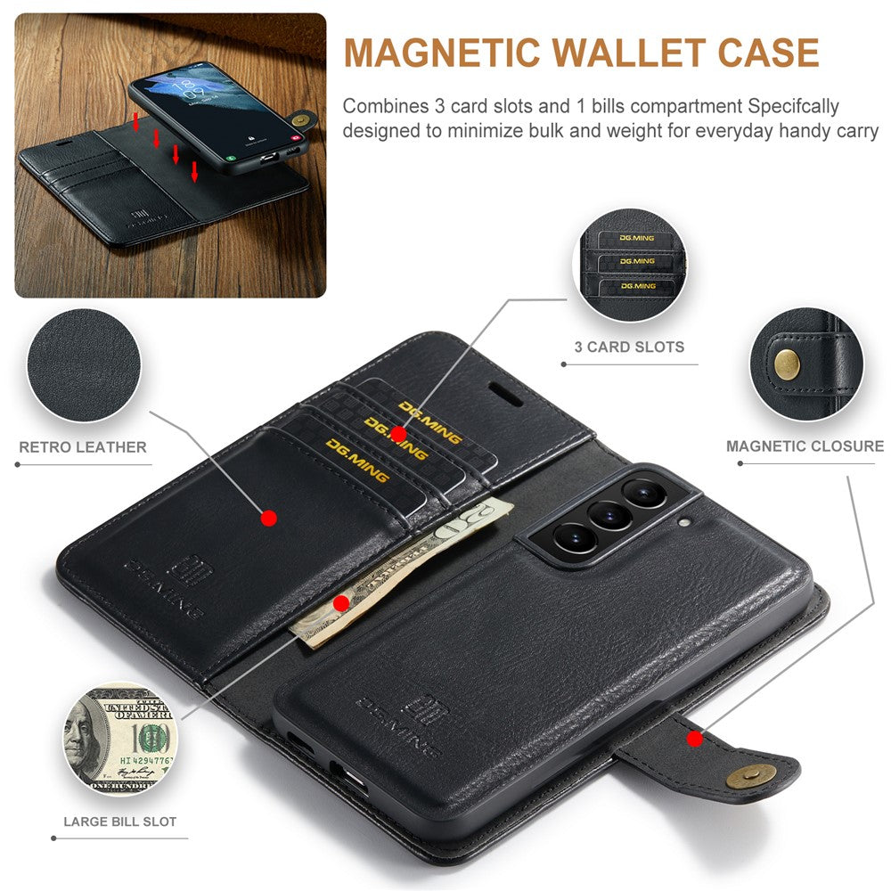 DG.MING-For-Samsung-Galaxy-S22-5G-Detachable-2-in-1-Split-Leather-Full-Protection-Shell-Wallet-Cover-TPU-Inner-Phone-Case-Black