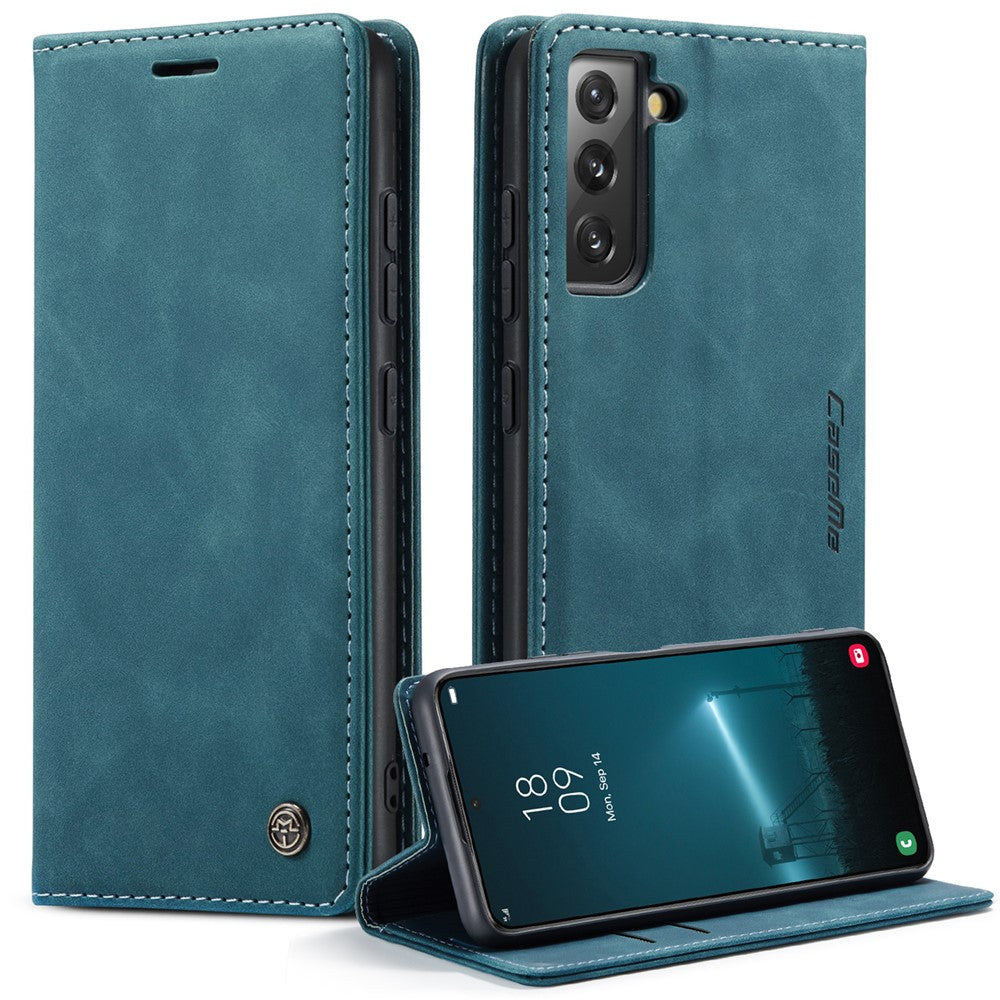 CASEME-013-Series-for-Samsung-Galaxy-S22-5G-PU-Leather-Wallet-Phone-Case-Stand-Magnetic-Absorption-Card-Holder-Cover-Green