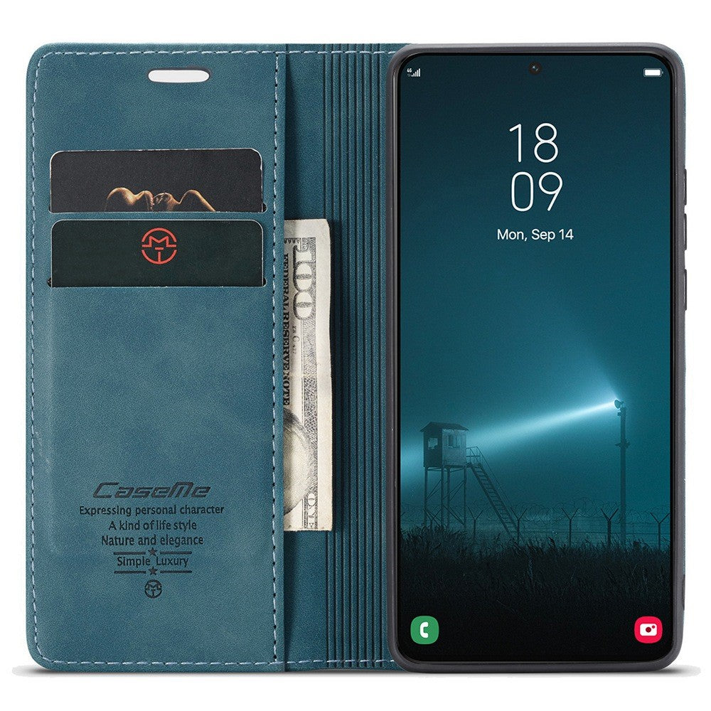CASEME-013-Series-for-Samsung-Galaxy-S22-5G-PU-Leather-Wallet-Phone-Case-Stand-Magnetic-Absorption-Card-Holder-Cover-Green