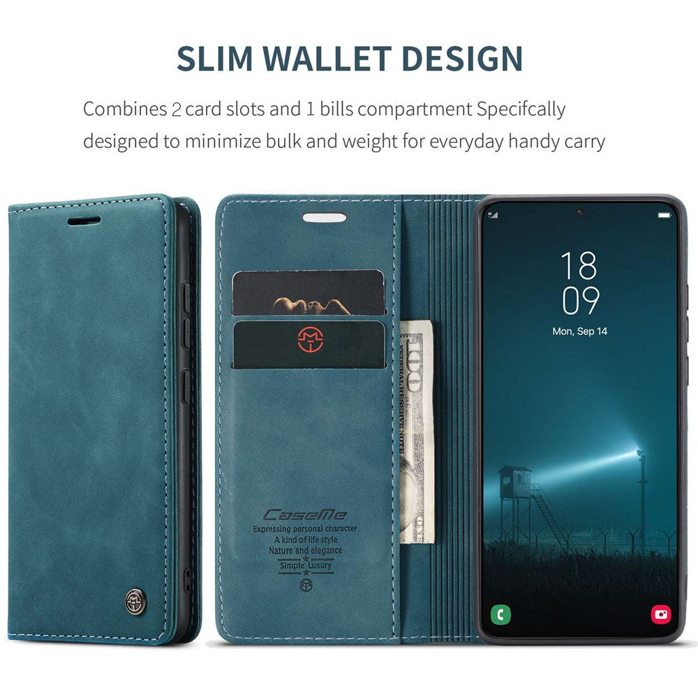 CASEME-013-Series-for-Samsung-Galaxy-S22-5G-PU-Leather-Wallet-Phone-Case-Stand-Magnetic-Absorption-Card-Holder-Cover-Green