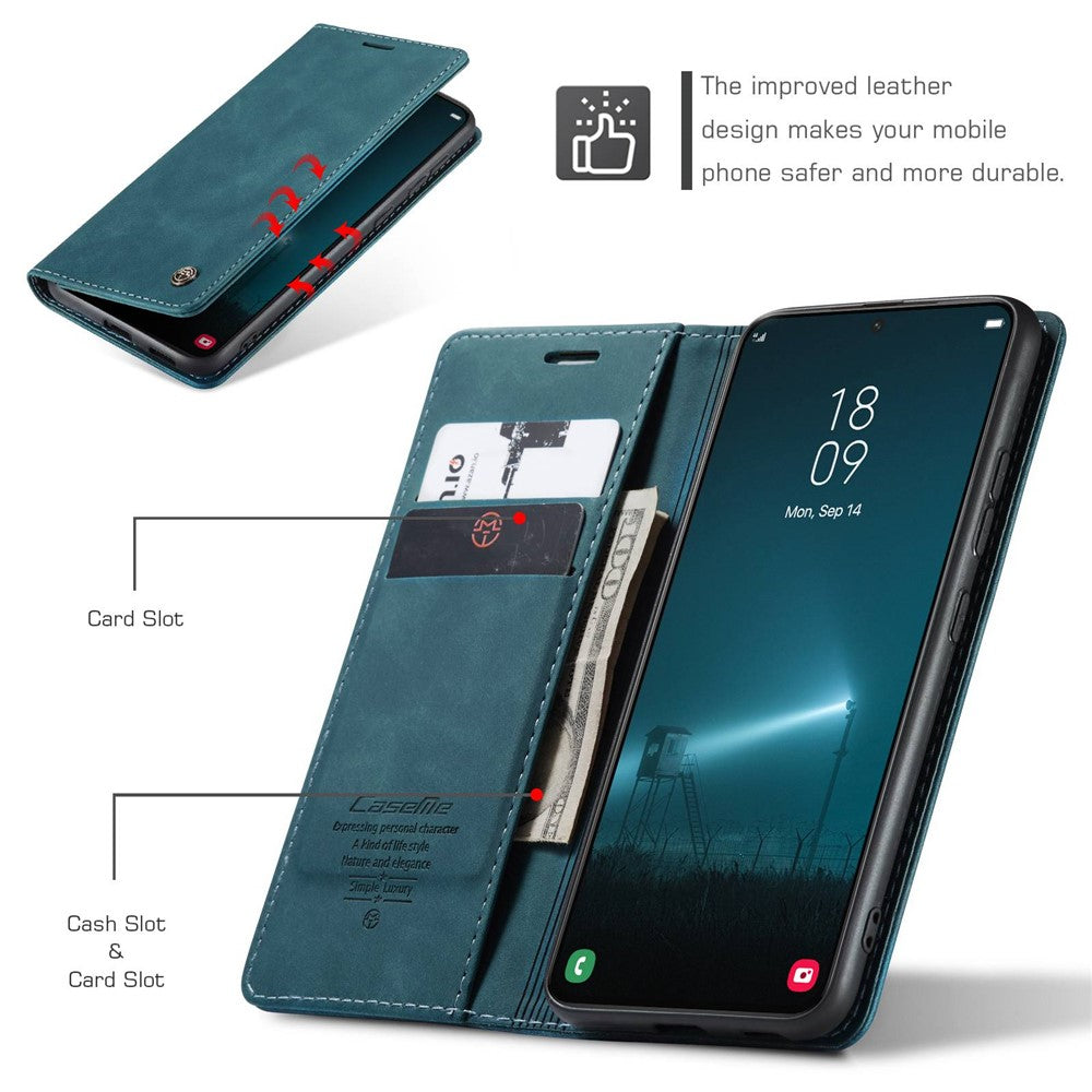 CASEME-013-Series-for-Samsung-Galaxy-S22-5G-PU-Leather-Wallet-Phone-Case-Stand-Magnetic-Absorption-Card-Holder-Cover-Green