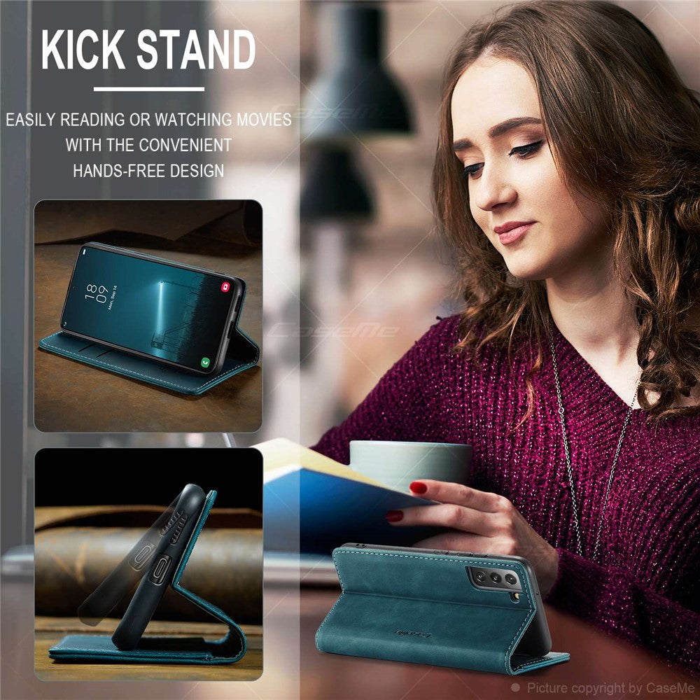 CASEME-013-Series-for-Samsung-Galaxy-S22-5G-PU-Leather-Wallet-Phone-Case-Stand-Magnetic-Absorption-Card-Holder-Cover-Green