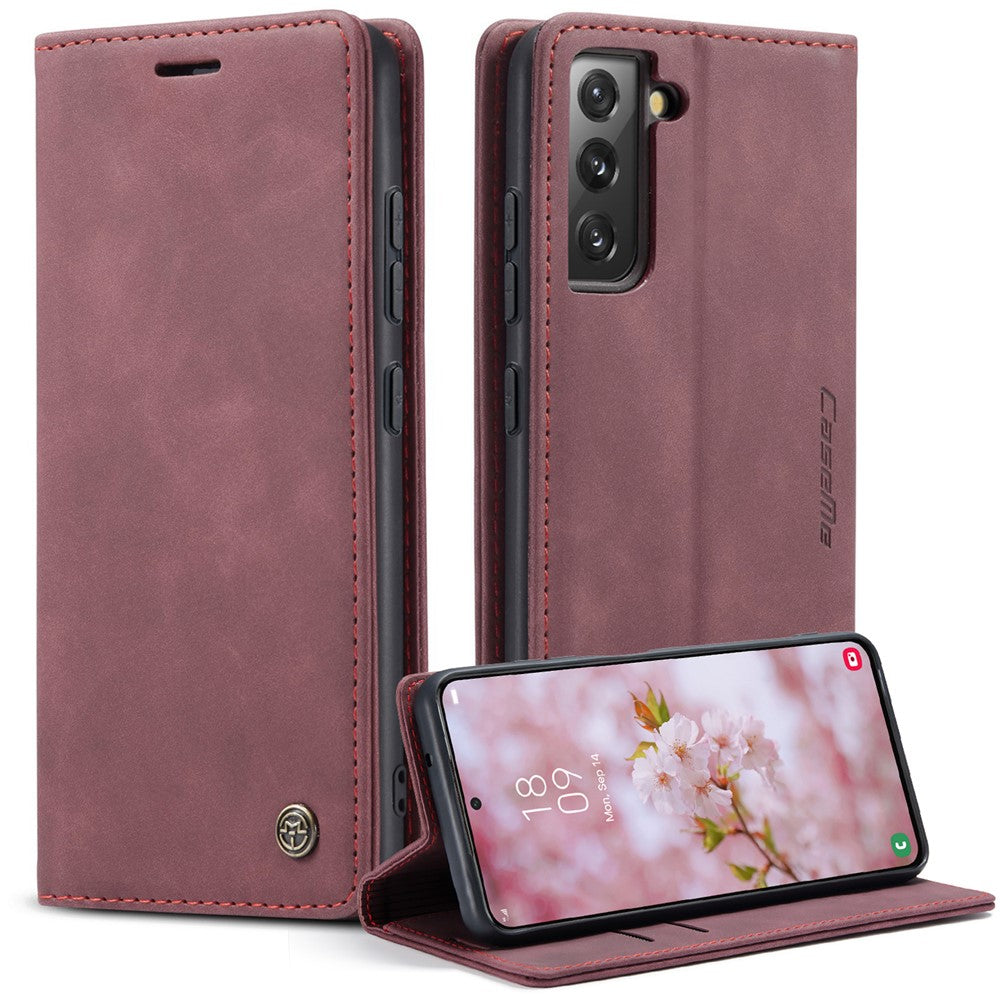 CASEME-013-Series-for-Samsung-Galaxy-S22-5G-PU-Leather-Wallet-Phone-Case-Stand-Magnetic-Absorption-Card-Holder-Cover-Red