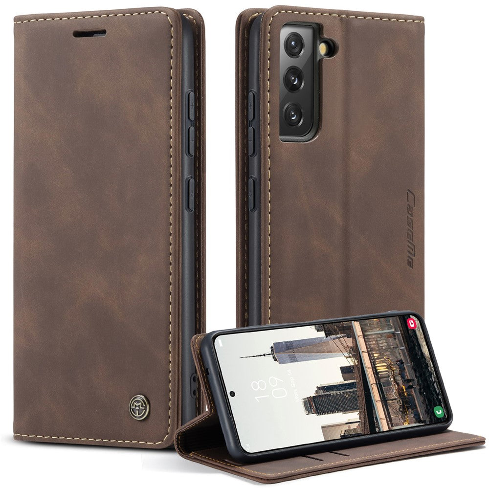 CASEME-013-Series-for-Samsung-Galaxy-S22-5G-PU-Leather-Wallet-Phone-Case-Stand-Magnetic-Absorption-Card-Holder-Cover-Coffee
