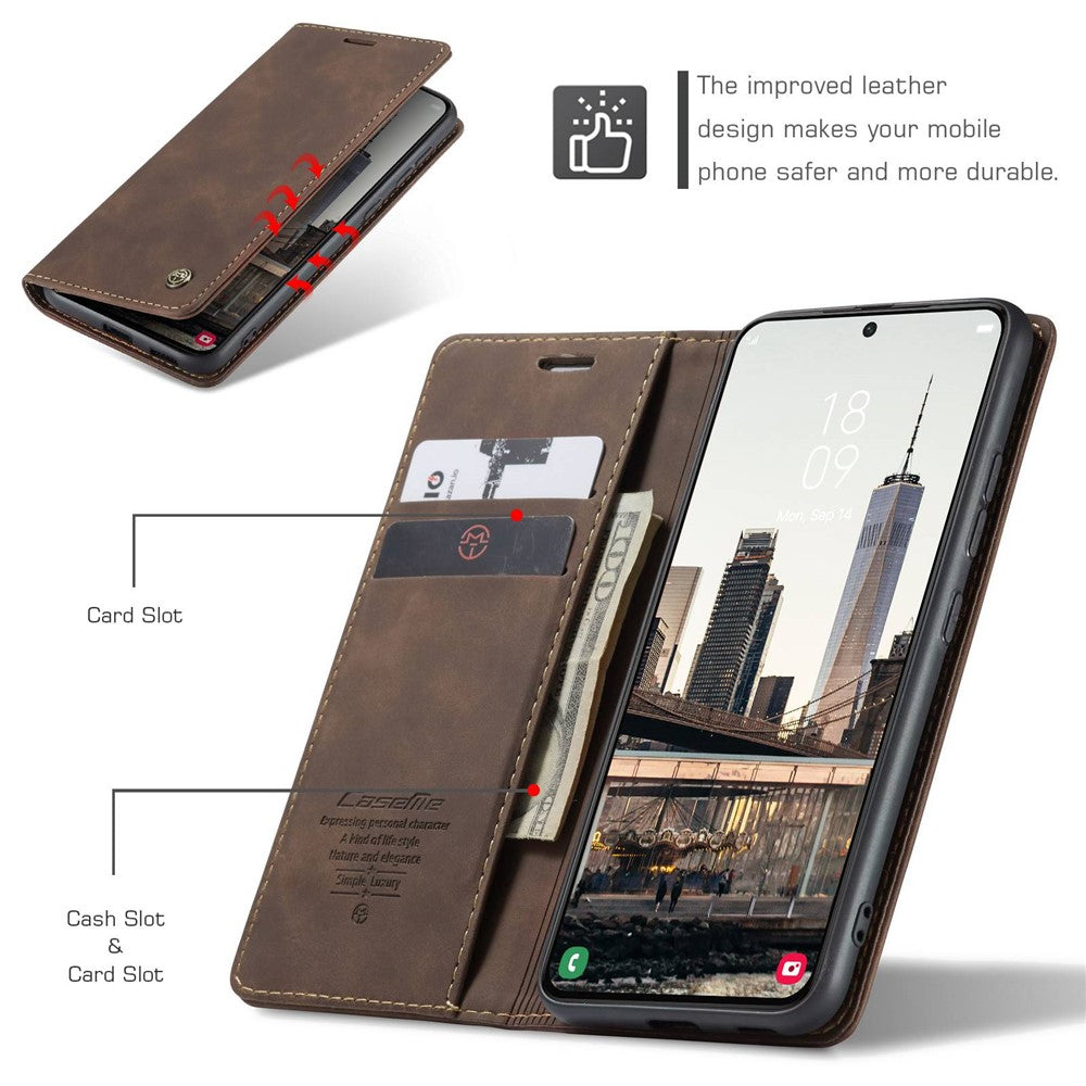CASEME-013-Series-for-Samsung-Galaxy-S22-5G-PU-Leather-Wallet-Phone-Case-Stand-Magnetic-Absorption-Card-Holder-Cover-Coffee