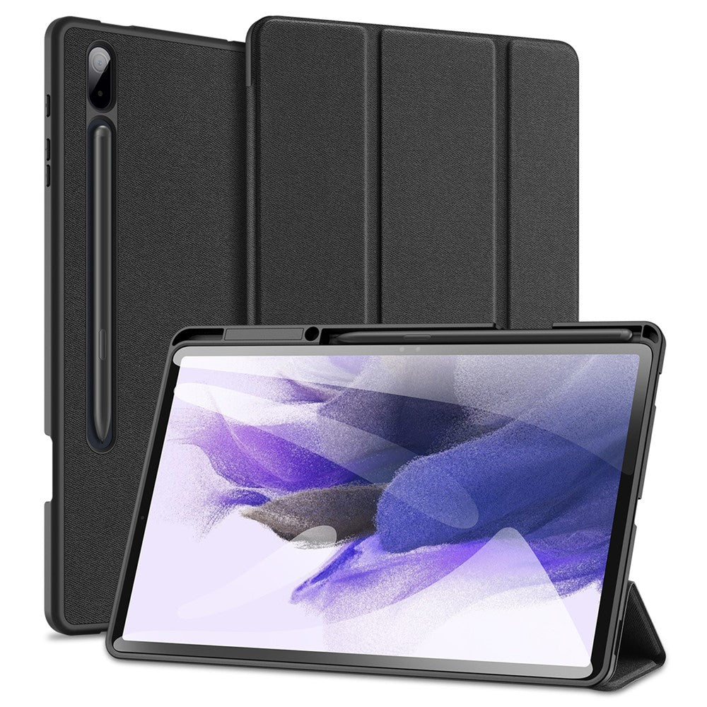 DUX-DUCIS-DOMO-Series-for-Samsung-Galaxy-Tab-S7+-/-S8+-/-S7-FE-Tri-fold-Stand-PU-Leather-+-TPU-Auto-Sleep-/-Wake-Tablet-Case-Cover-with-Pen-Slot-Black
