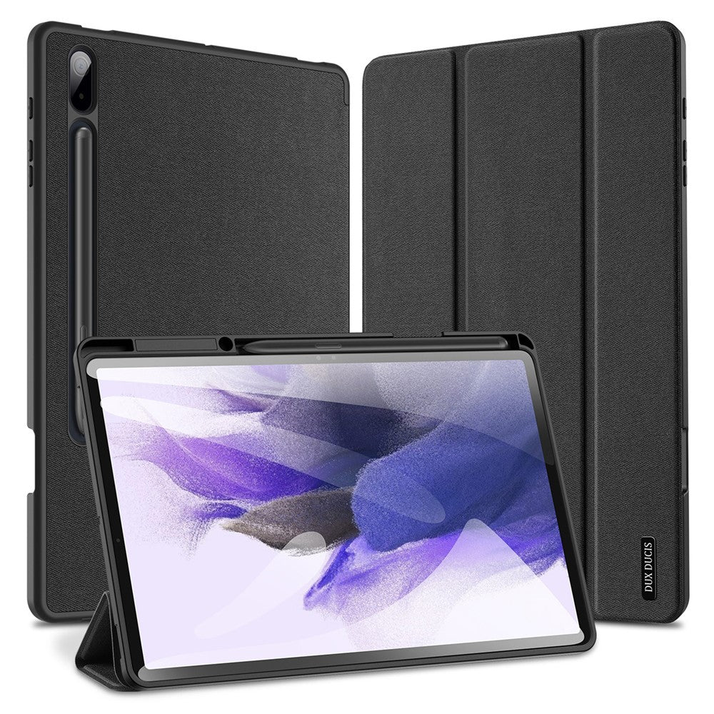 DUX-DUCIS-DOMO-Series-for-Samsung-Galaxy-Tab-S7+-/-S8+-/-S7-FE-Tri-fold-Stand-PU-Leather-+-TPU-Auto-Sleep-/-Wake-Tablet-Case-Cover-with-Pen-Slot-Black