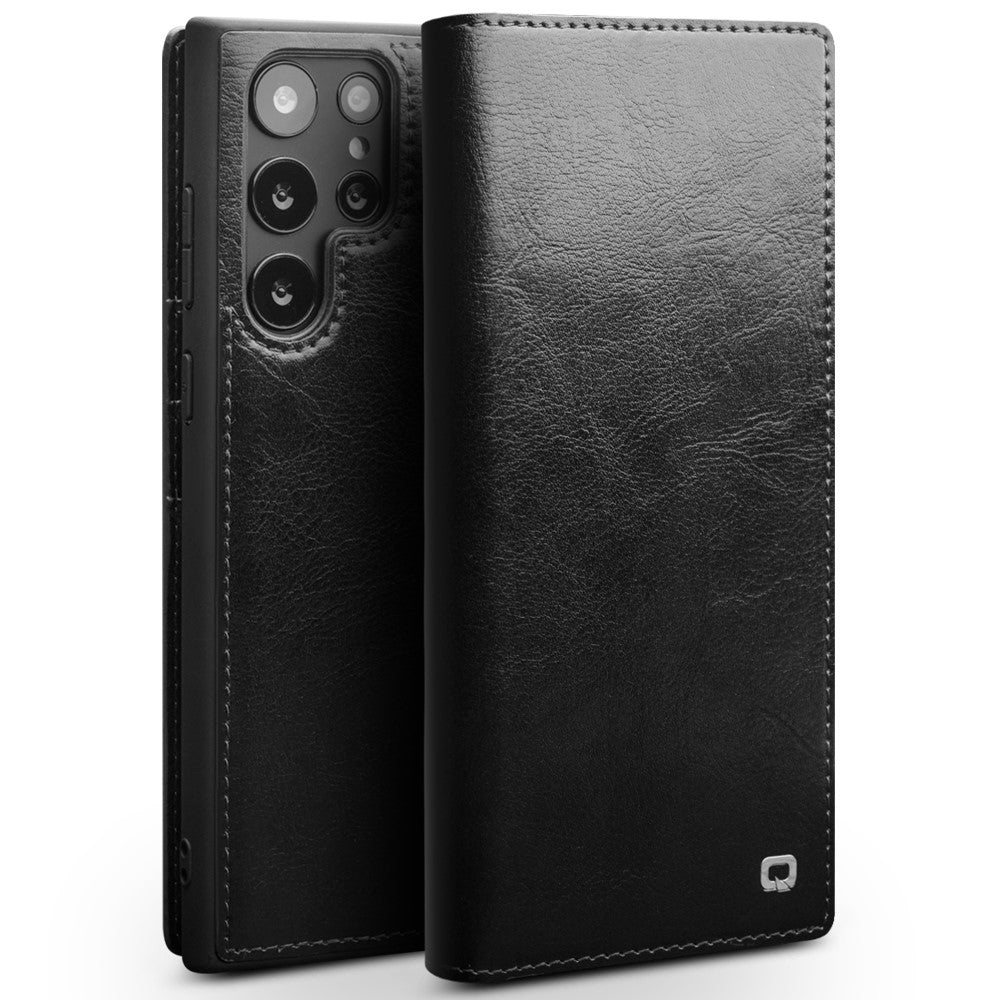 QIALINO-for-Samsung-Galaxy-S22-Ultra-5G-Folio-Flip-Wallet-Stand-Design-Shockproof-Genuine-Leather-Cell-Phone-Case-Black