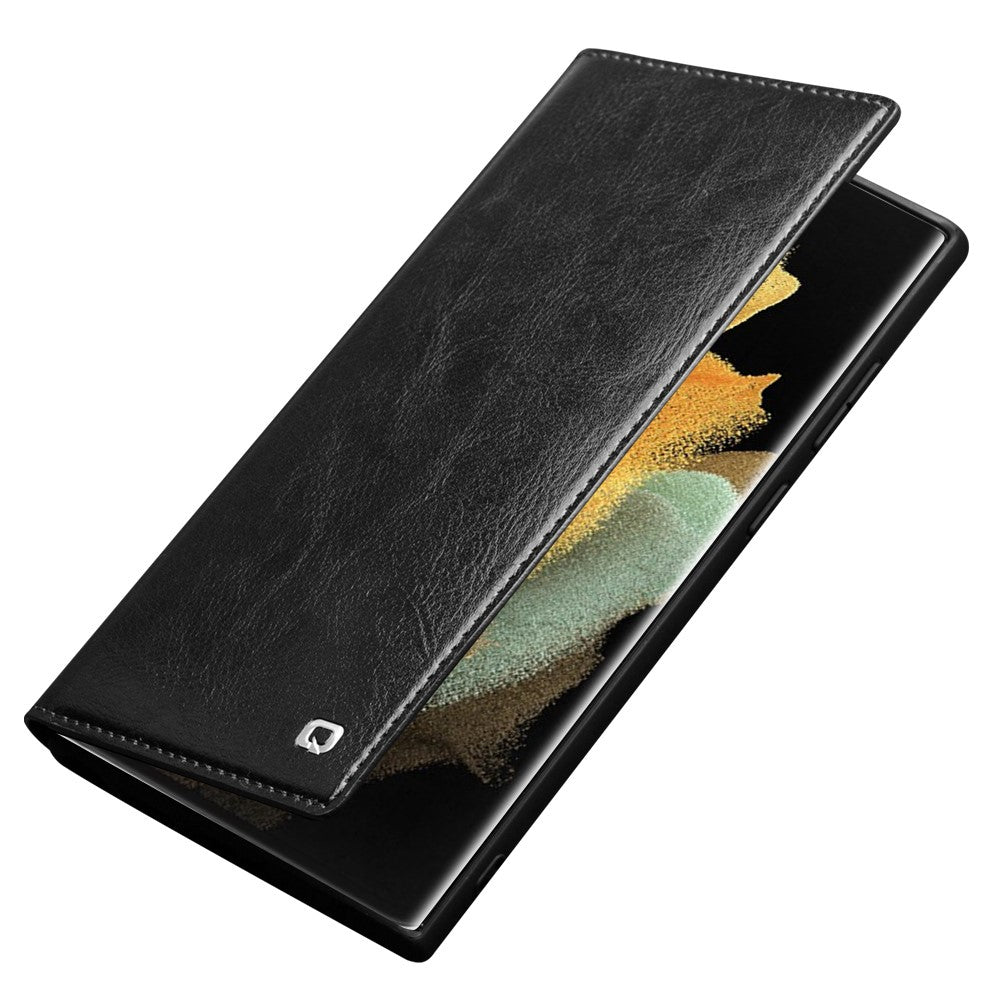 QIALINO-for-Samsung-Galaxy-S22-Ultra-5G-Folio-Flip-Wallet-Stand-Design-Shockproof-Genuine-Leather-Cell-Phone-Case-Black