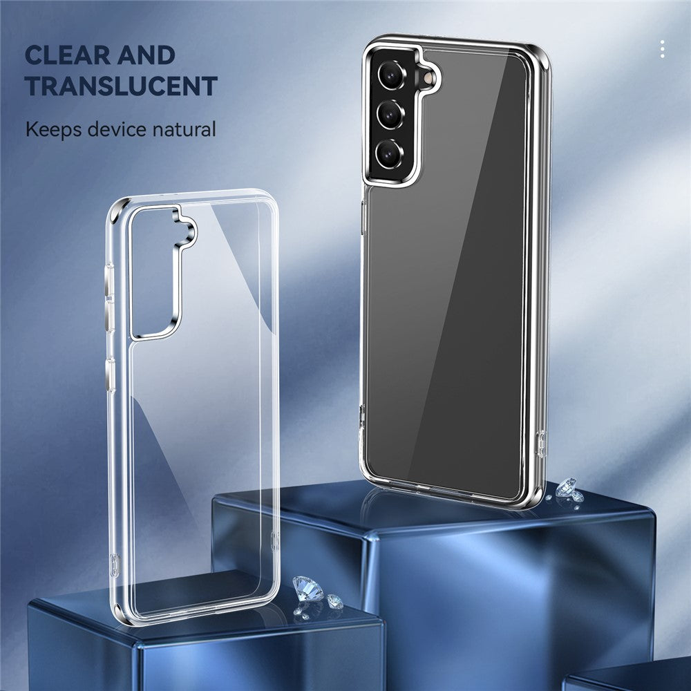 Electroplating-Crystal-Clear-Hybrid-Phone-Cover-for-Samsung-Galaxy-S21-4G-/-5G,-Corner-Drop-Proof-Bumpers-TPU-+-PC-Mobile-Phone-Accessory