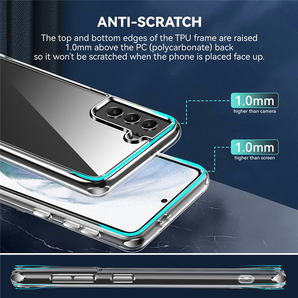 Electroplating-Crystal-Clear-Hybrid-Phone-Cover-for-Samsung-Galaxy-S21-4G-/-5G,-Corner-Drop-Proof-Bumpers-TPU-+-PC-Mobile-Phone-Accessory