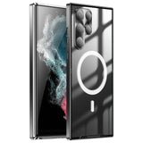 For-Samsung-Galaxy-S22-Ultra-5G-Magnetic-Adsorption-Matte-Phone-Cover-TPU-Back-+-Metal-Edge-Integrated-Lens-Protection-Drop-proof-Case-Black