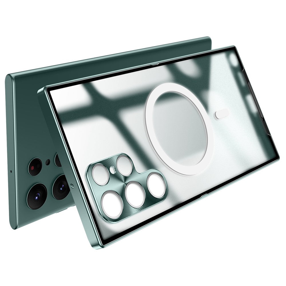 For-Samsung-Galaxy-S22-Ultra-5G-Magnetic-Adsorption-Matte-Phone-Cover-TPU-Back-+-Metal-Edge-Integrated-Lens-Protection-Drop-proof-Case-Black