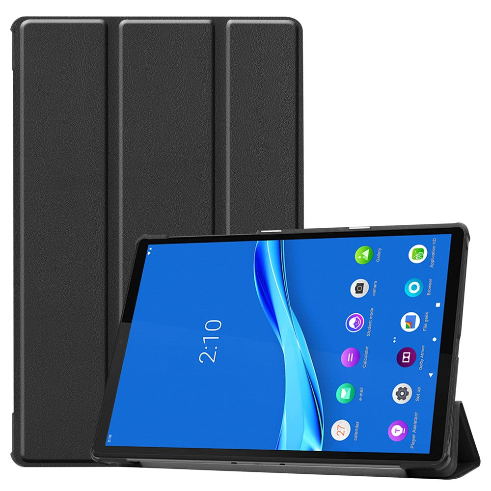 Tri-fold-Leather-Stand-Case-Textured-PU-Leather-+-PC-Full-Protective-Tablet-Case-for-Lenovo-Tab-M10-Plus-TB-X606F-Black