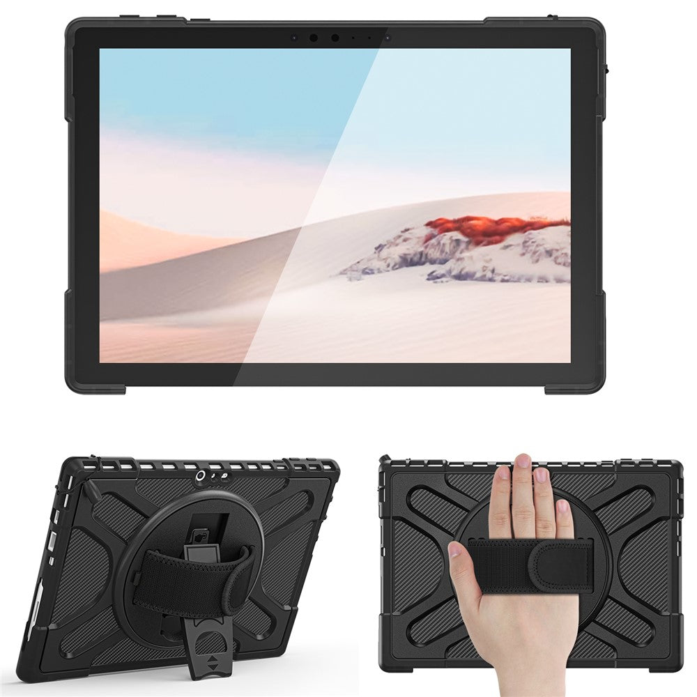 For-Microsoft-Surface-Pro-4/5/6/7/7+-Kickstand-Tablet-Case-Hybrid-2-in-1-Hard-PC-+-TPU-Dual-Layer-Shockproof-Cover-with-Hand-Strap-Black