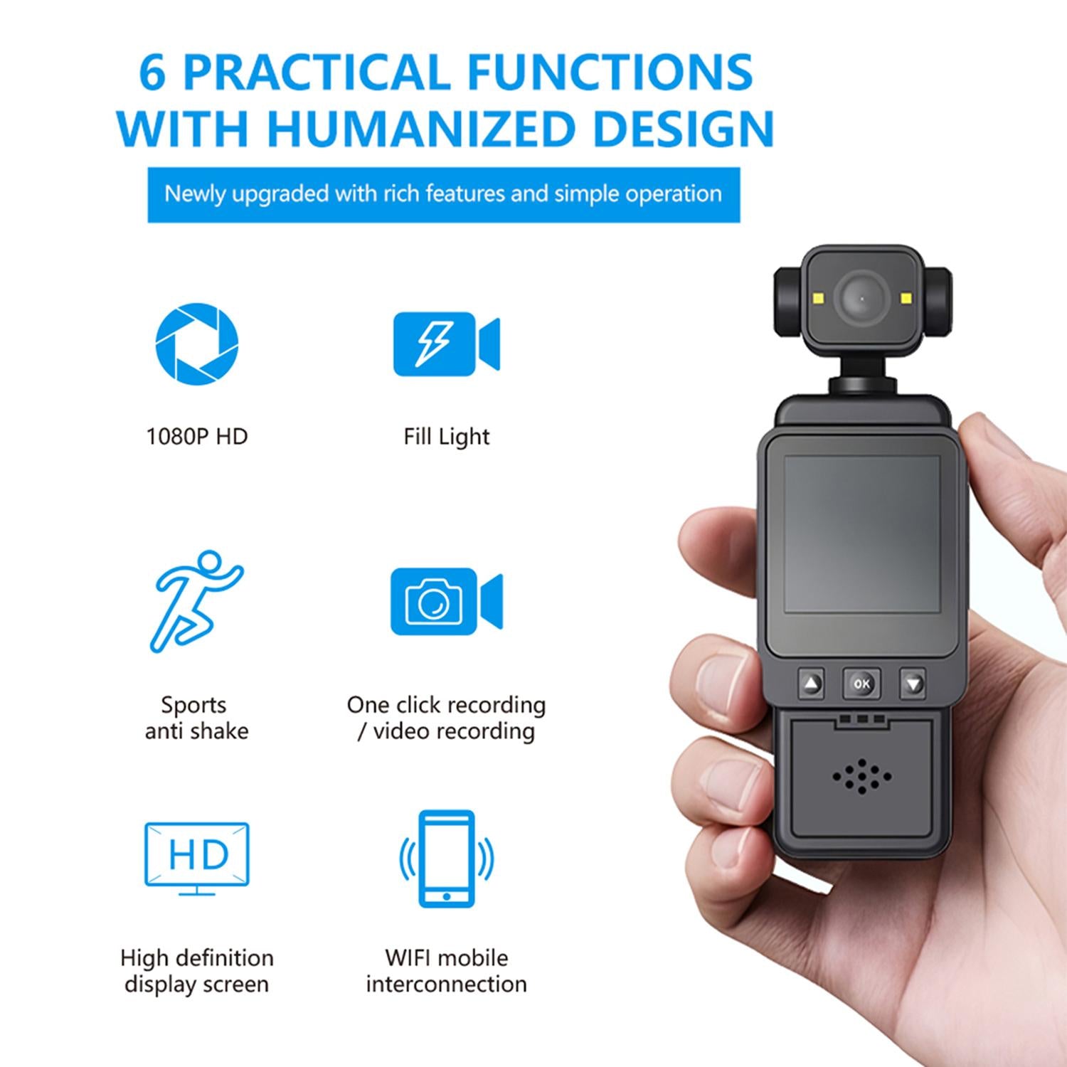 1080P-Ultra-HD-Clip-Pocket-Vlog-Camera-WiFi-Portable-Video-Recorder-Camera(Black)