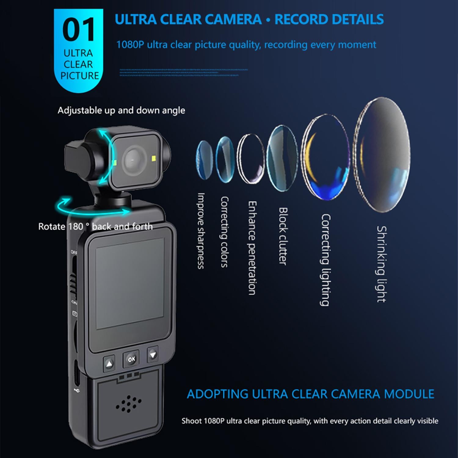 1080P-Ultra-HD-Clip-Pocket-Vlog-Camera-WiFi-Portable-Video-Recorder-Camera(Black)