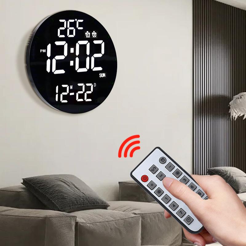 11.6-Inch-White-Light-Wall-Clock-With-Remote-Control-Multi-Functional-Alarm-Clock-Black+Black