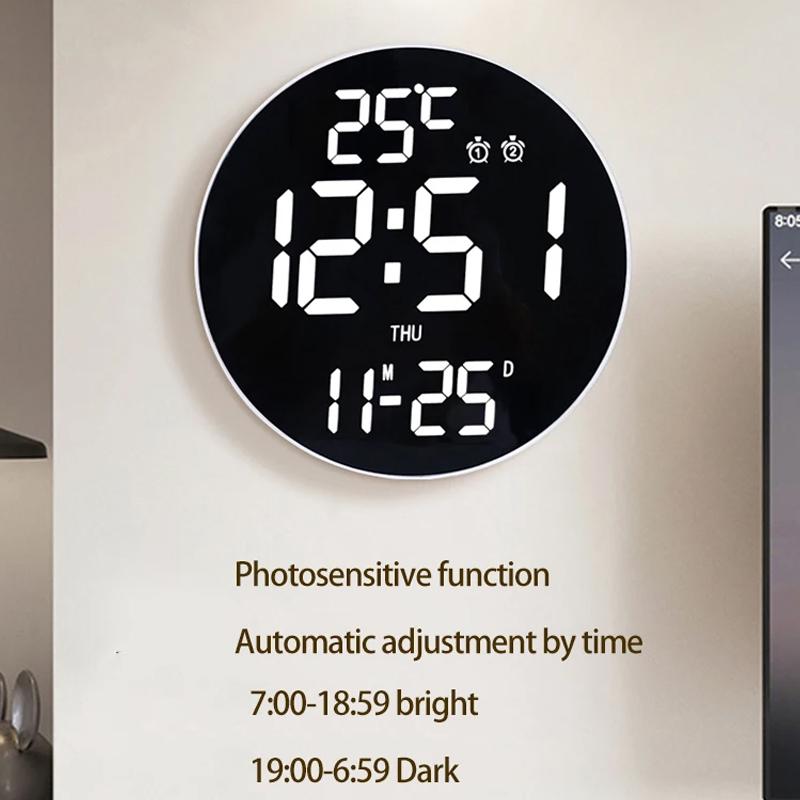11.6-Inch-White-Light-Wall-Clock-With-Remote-Control-Multi-Functional-Alarm-Clock-Black+Black