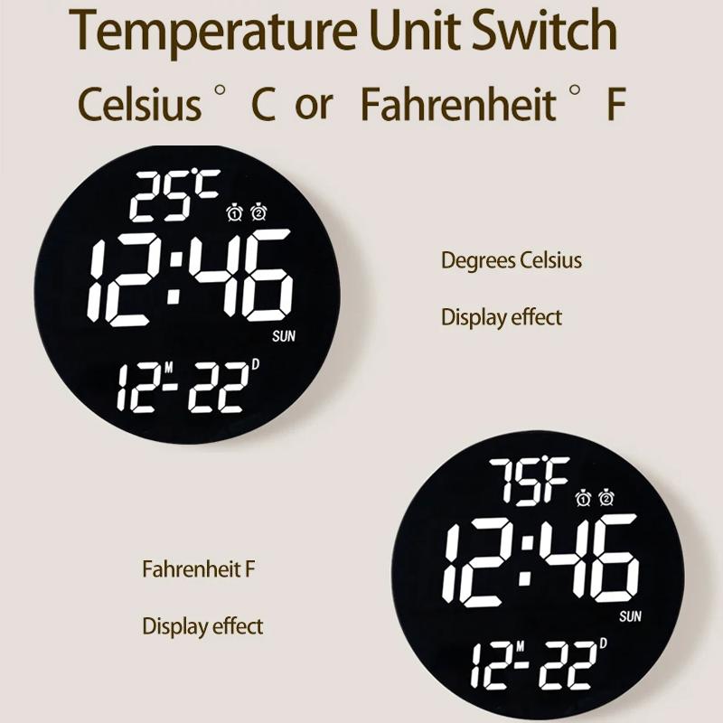 11.6-Inch-White-Light-Wall-Clock-With-Remote-Control-Multi-Functional-Alarm-Clock-Black+Black