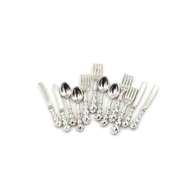 12-PCS-/-Set-Simulation-Kitchen-Food-Furniture-Toys-Dollhouse-Miniature-Accessories-1:12-Fork-Knife-Soup-Spoon-Tableware(Silver)