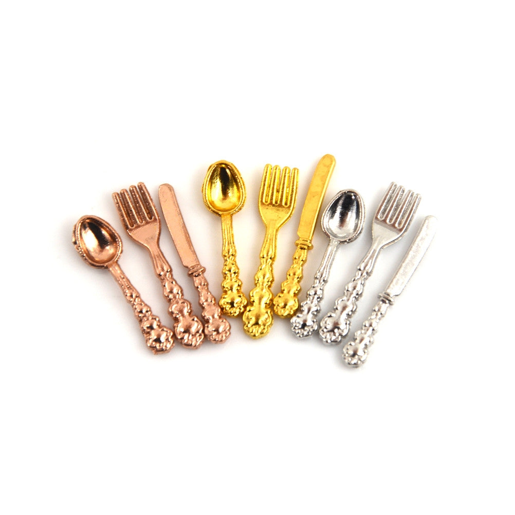 12-PCS-/-Set-Simulation-Kitchen-Food-Furniture-Toys-Dollhouse-Miniature-Accessories-1:12-Fork-Knife-Soup-Spoon-Tableware(Silver)
