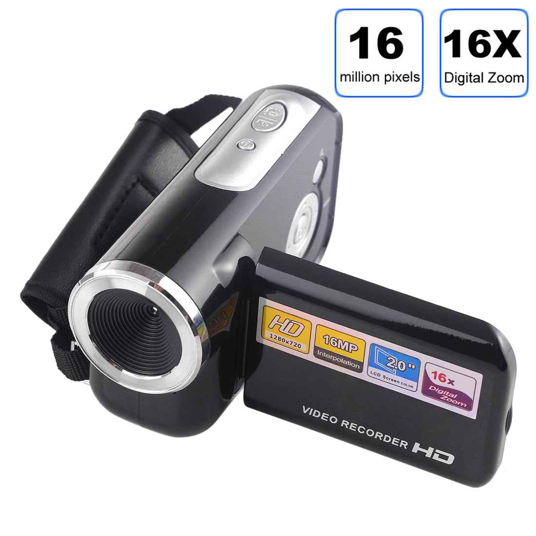 1280x720P-HD-16X-Digital-Zoom-16.0-MP-Digital-Video-Camera-Recorder-with-2.0-inch-LCD-Screen(Black)