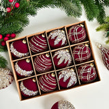 12pcs-/Box-6cm-Diamond-Flocked-Christmas-Balls-Painted-Christmas-Tree-Ornaments(Red-Wine)