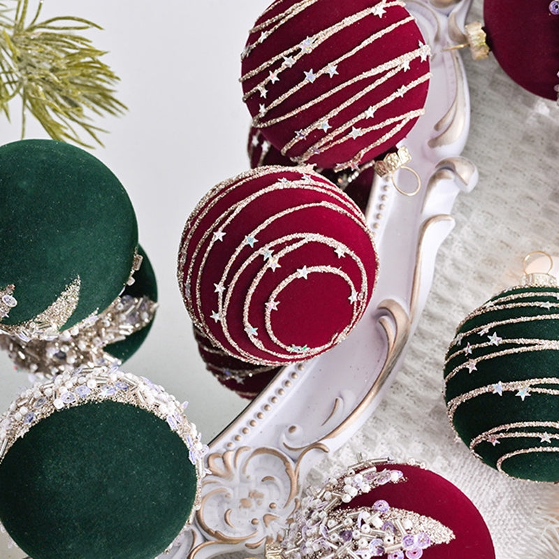 12pcs-/Box-6cm-Diamond-Flocked-Christmas-Balls-Painted-Christmas-Tree-Ornaments(Red-Wine)