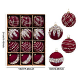 12pcs-/Box-6cm-Diamond-Flocked-Christmas-Balls-Painted-Christmas-Tree-Ornaments(Red-Wine)