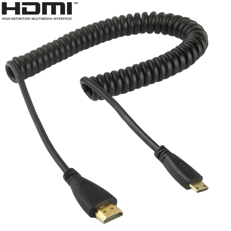 1.4-Version,-Gold-Plated-Mini-HDMI-Male-to-HDMI-Male-Coiled-Cable,-Support-3D-/-Ethernet,-Length:-60cm-(can-be-extended-up-to-2m)