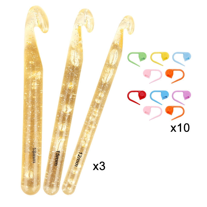 18mm+15mm+12mm+10-Pins-Transparent-Bold-Crystal-Crochet-Knitting-Tool-Set