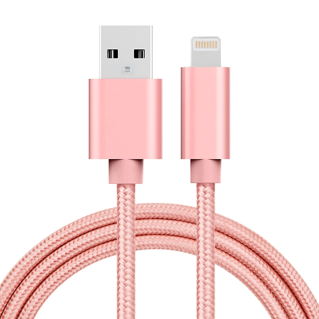 1m-3A-Woven-Style-Metal-Head-8-Pin-to-USB-Data-/-Charger-Cable(Rose-Gold)