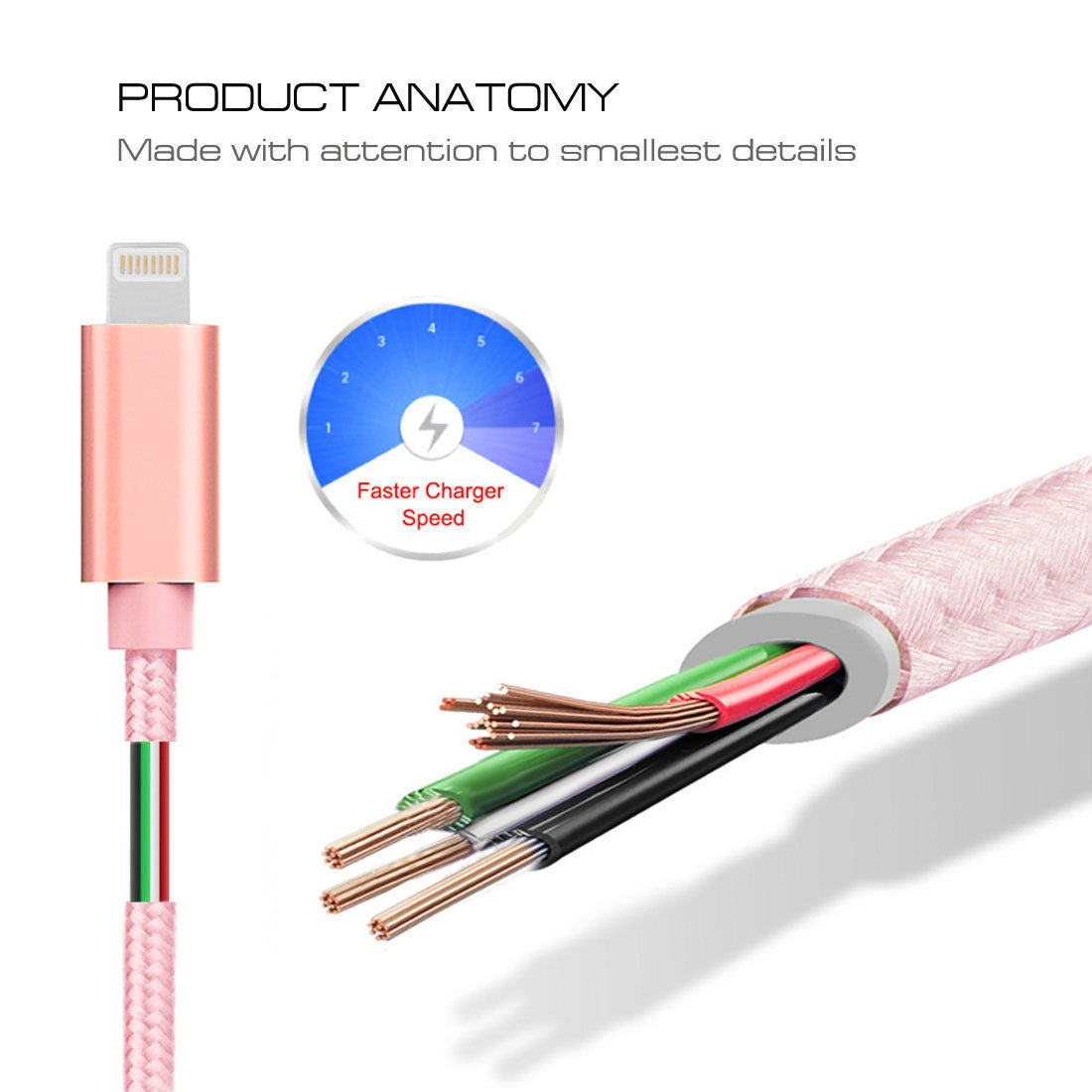 1m-3A-Woven-Style-Metal-Head-8-Pin-to-USB-Data-/-Charger-Cable(Rose-Gold)