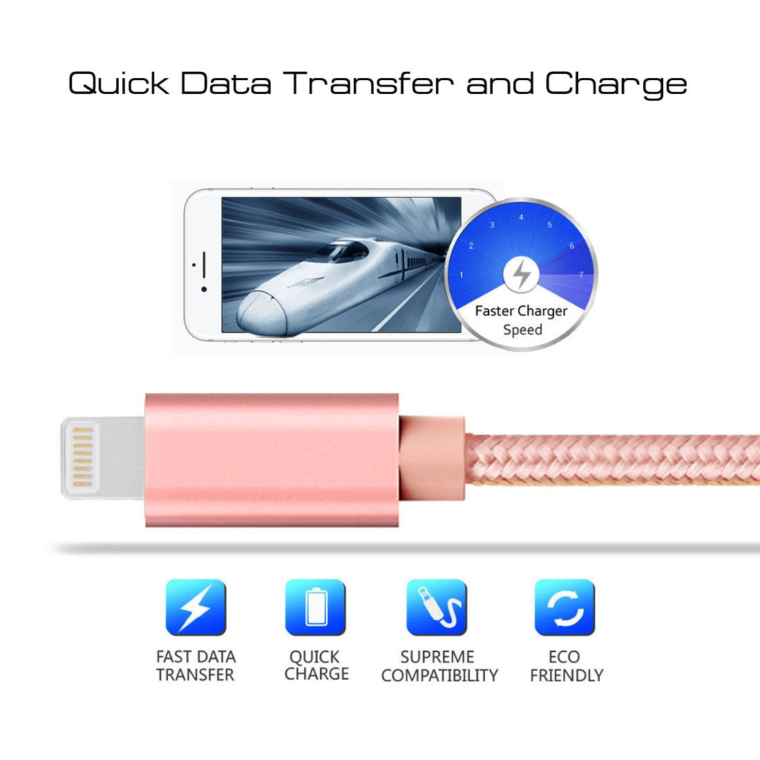 1m-3A-Woven-Style-Metal-Head-8-Pin-to-USB-Data-/-Charger-Cable(Rose-Gold)